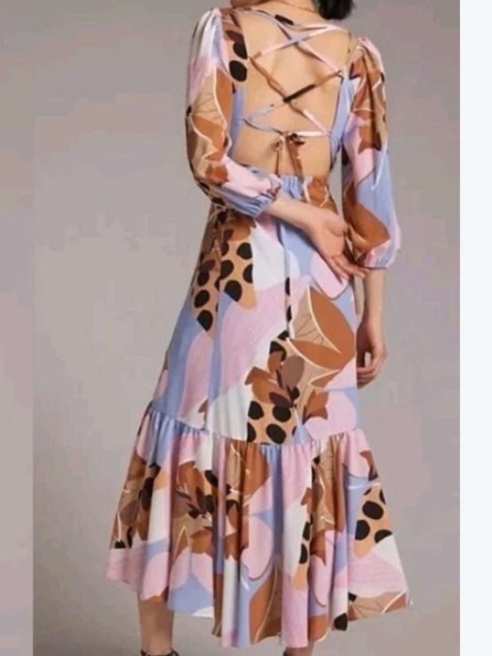 Hutch Pink Blue Brown Abstract Floral Maxi Dress